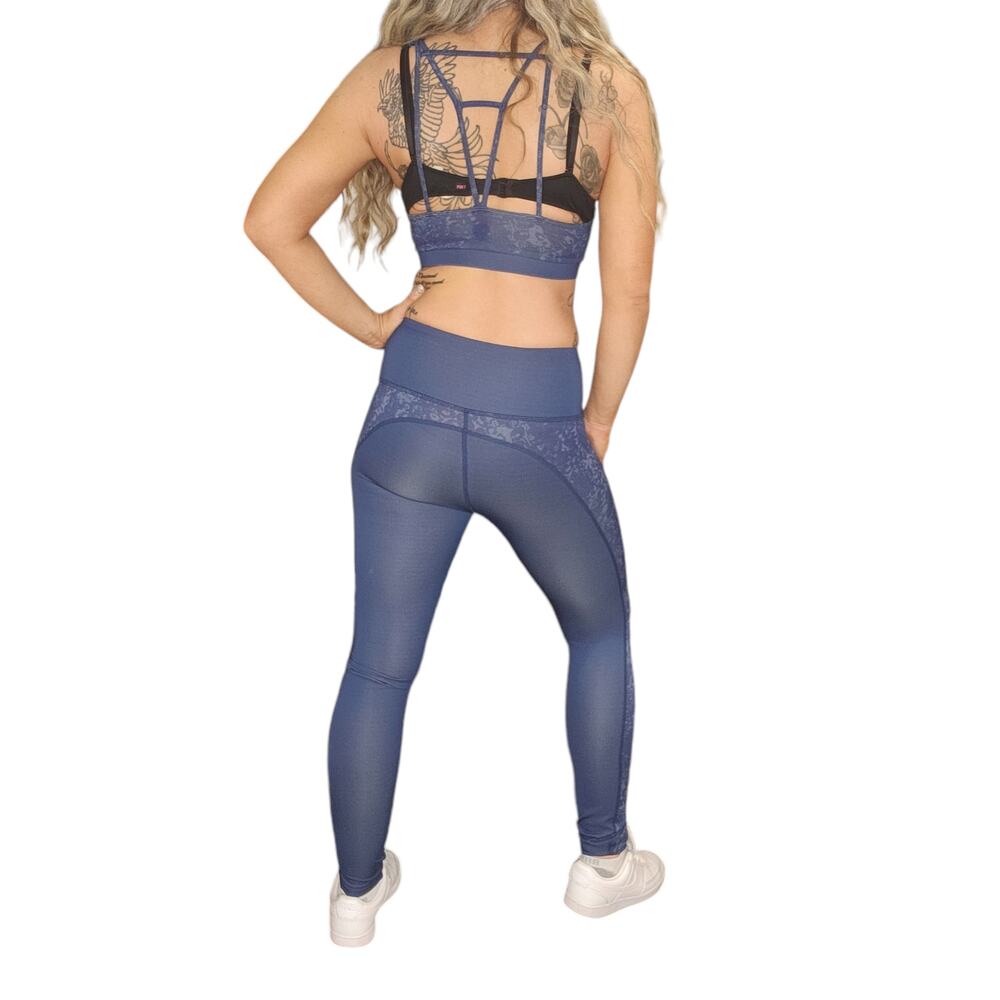 Anthropologie Workout Set Womens Small Bra Leggings Blue Strappy Daily Practice